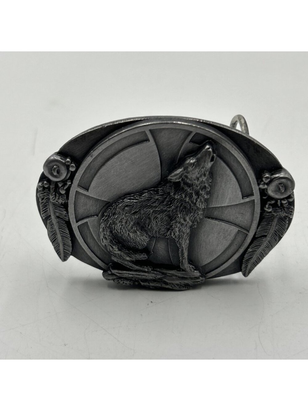 Howling Wolf Moon Dog Native American Feather Vintage 1993 Siskiyou Belt Buckle✅